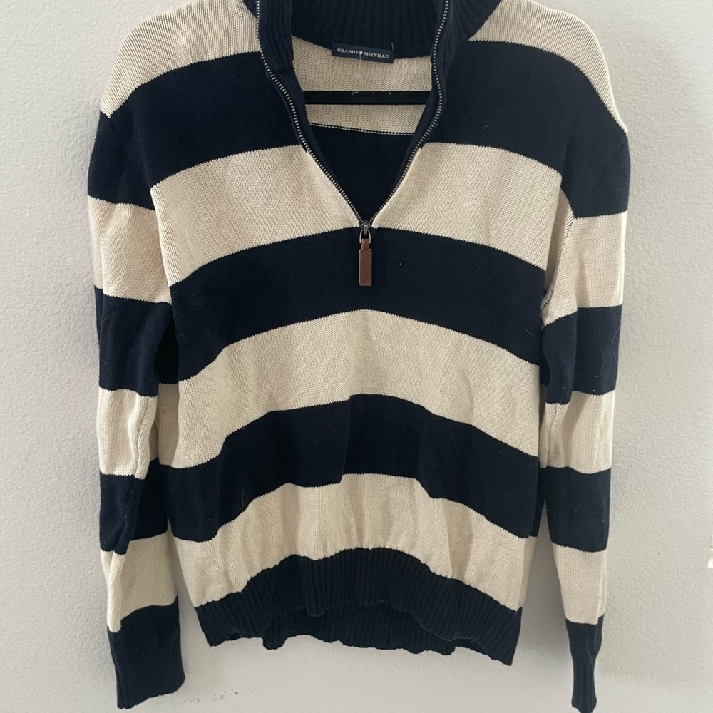 Brandy Melville Black and Cream Striped Sweater